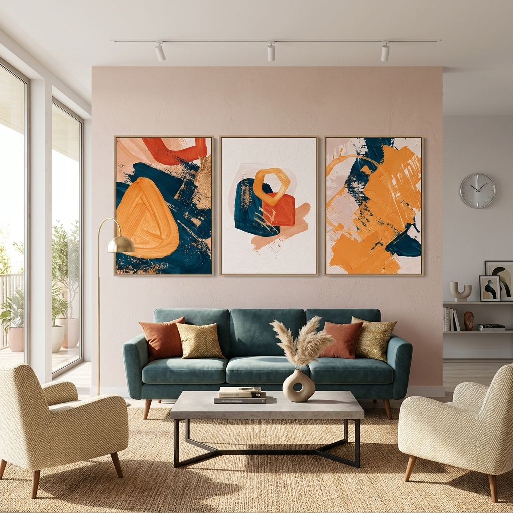 Modularer abstrakter Kunstdruck auf Leinwand, mehrteilig, Blau und Gelb