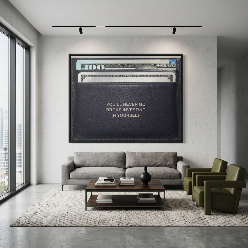 Zur Motivation Geldbörse Niemals Pleite gehen Inspirierender Leinwand-Kunstdruck