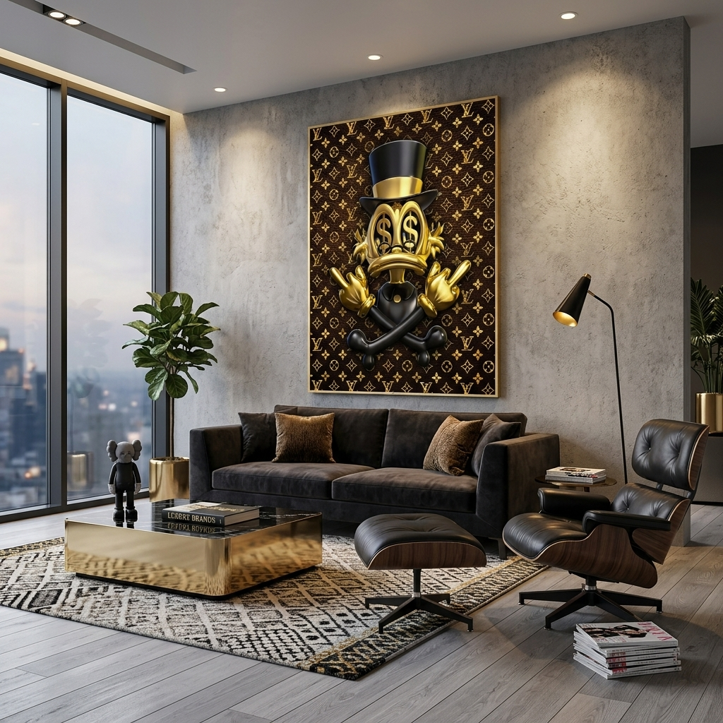 Scrooge ist golden im Hintergrund von Chanel Inspirational Canvas Wall Art Print