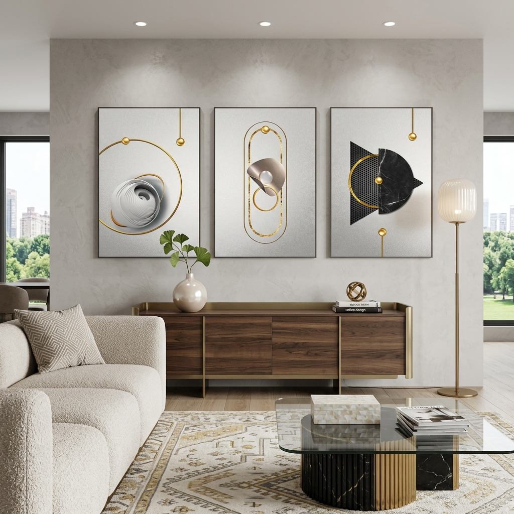 Mehrteiliger Kunstdruck auf Leinwand, abstrakte geometrische Malerei