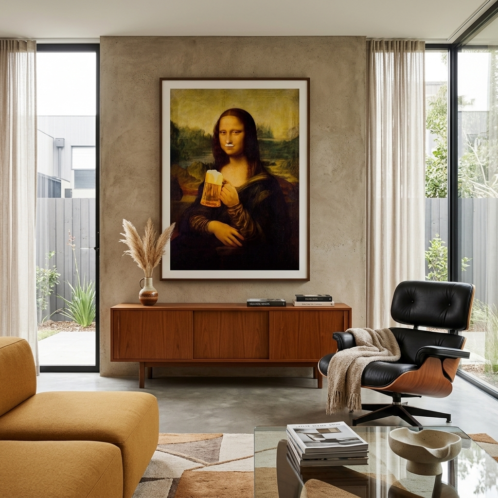 Mona Lisa with beer Canvas Wall Art Print