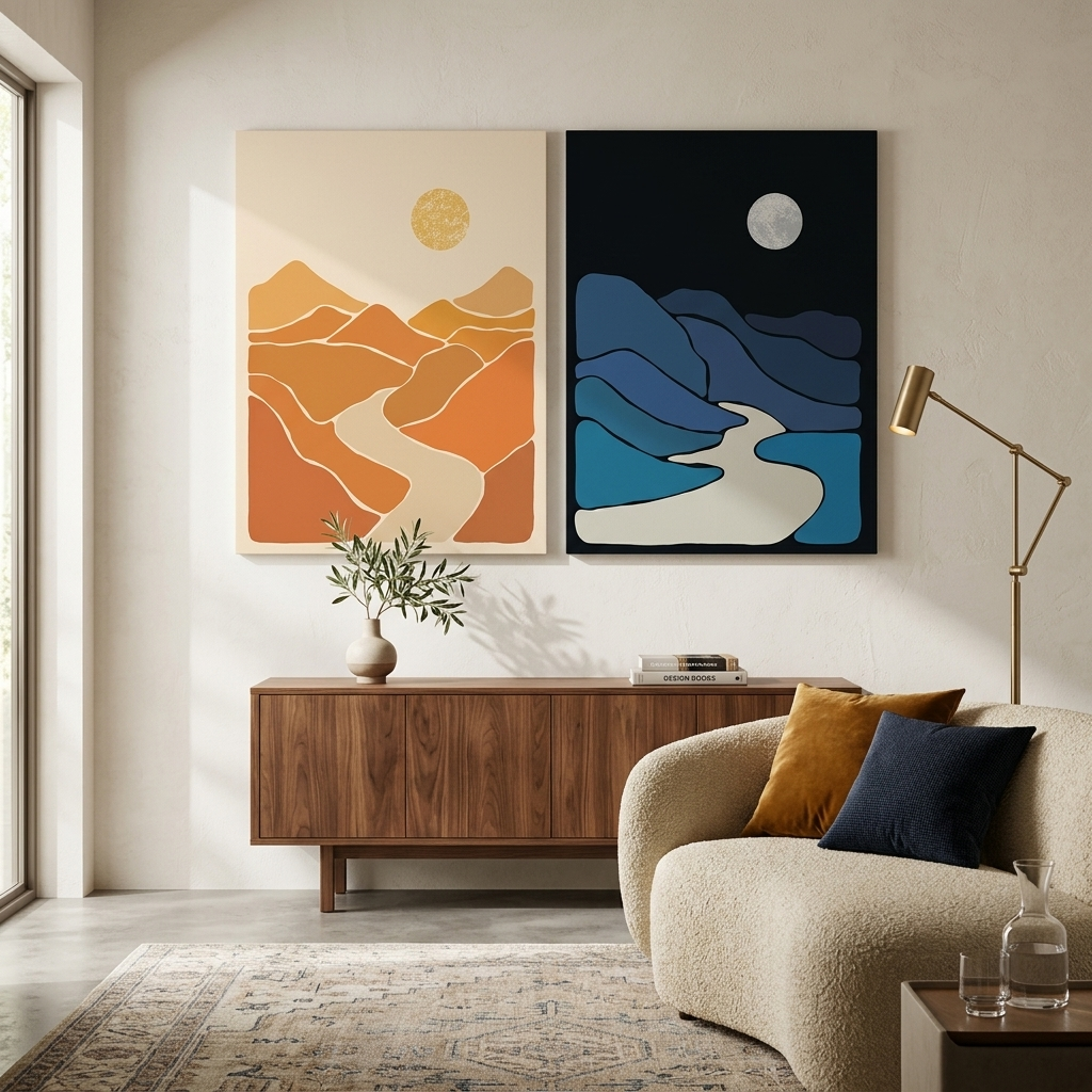 Modularer abstrakter Tag- und Nacht-Kunstdruck auf Leinwand, mehrere Teile