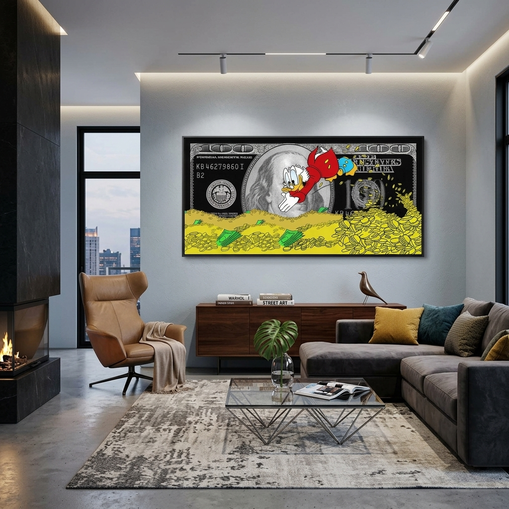 Scrooge Münzen und der schwarze Dollar Inspirierender Leinwand-Kunstdruck