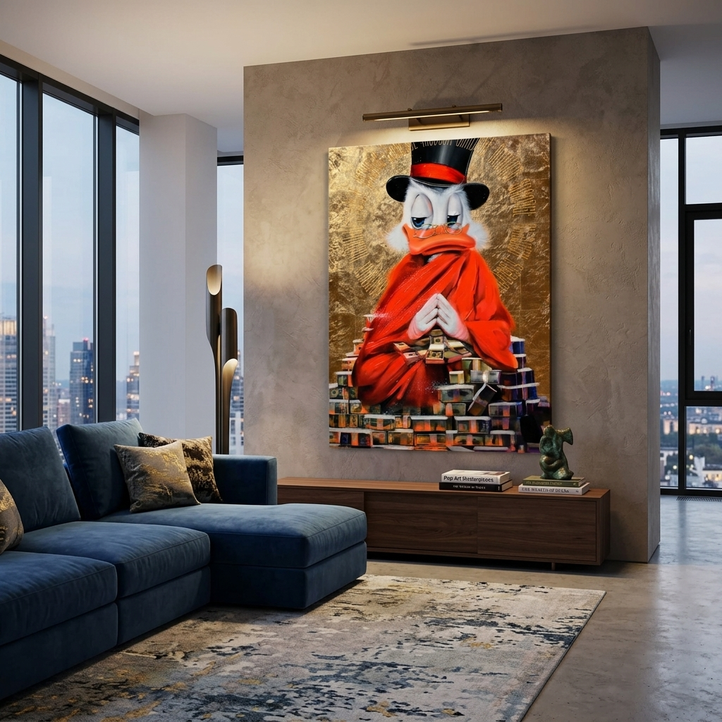 Scrooge Meditation Reichtum golden inspirierende Leinwand Wand Kunstdruck
