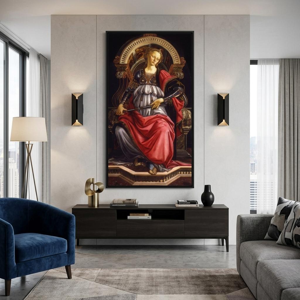 Reproduktion von Sandro Botticellis „Allegorie der Stärke“, Reproduktion auf Leinwand, Kunstdruck