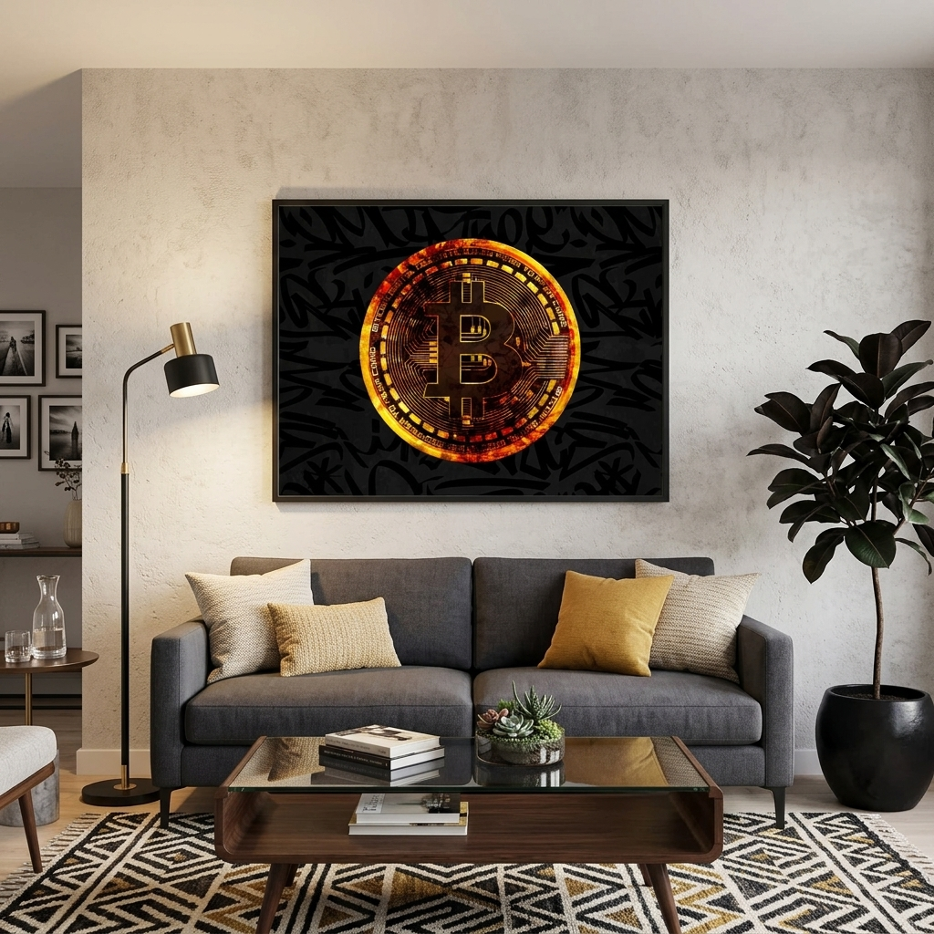 Gold Bitcoin coin Motivational Canvas Wall Art Print