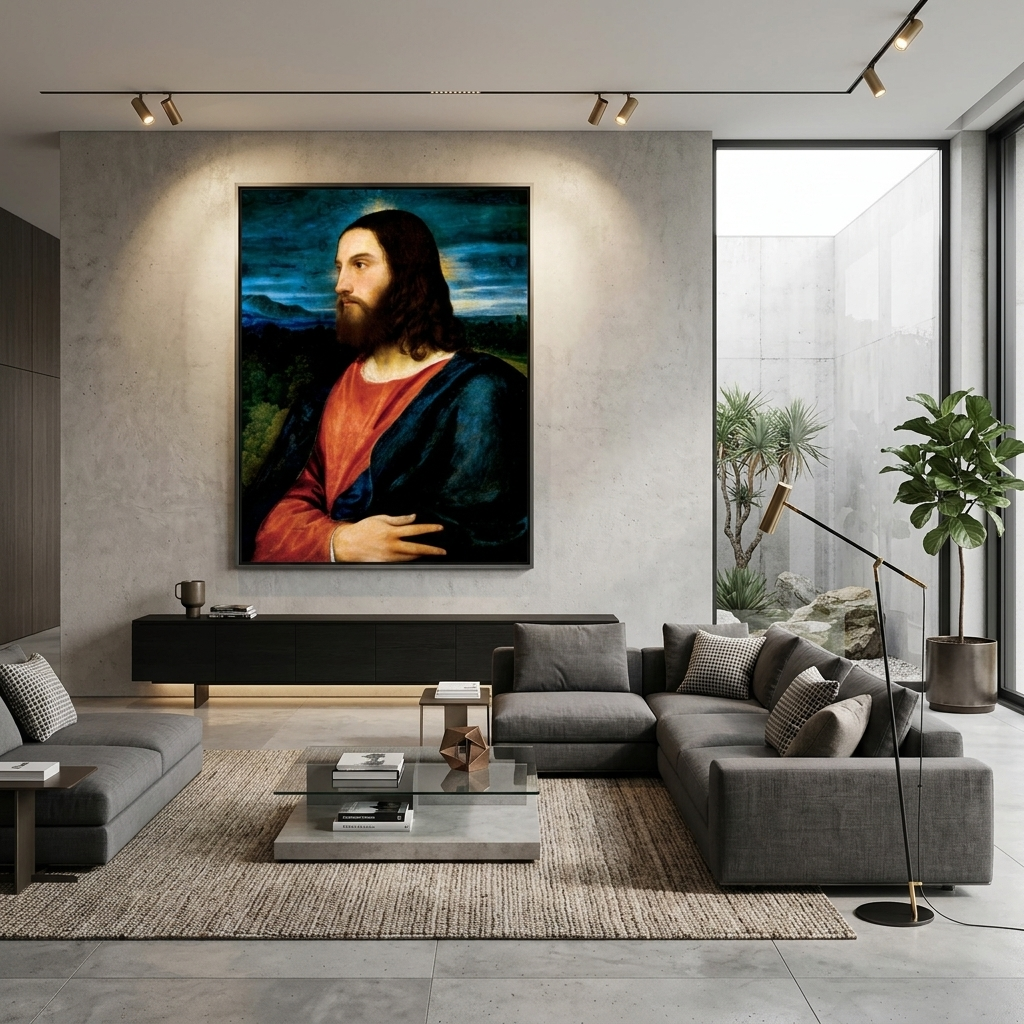 Reproduktion von Christus dem Erlöser, Tizian, Reproduktion auf Leinwand, Kunstdruck
