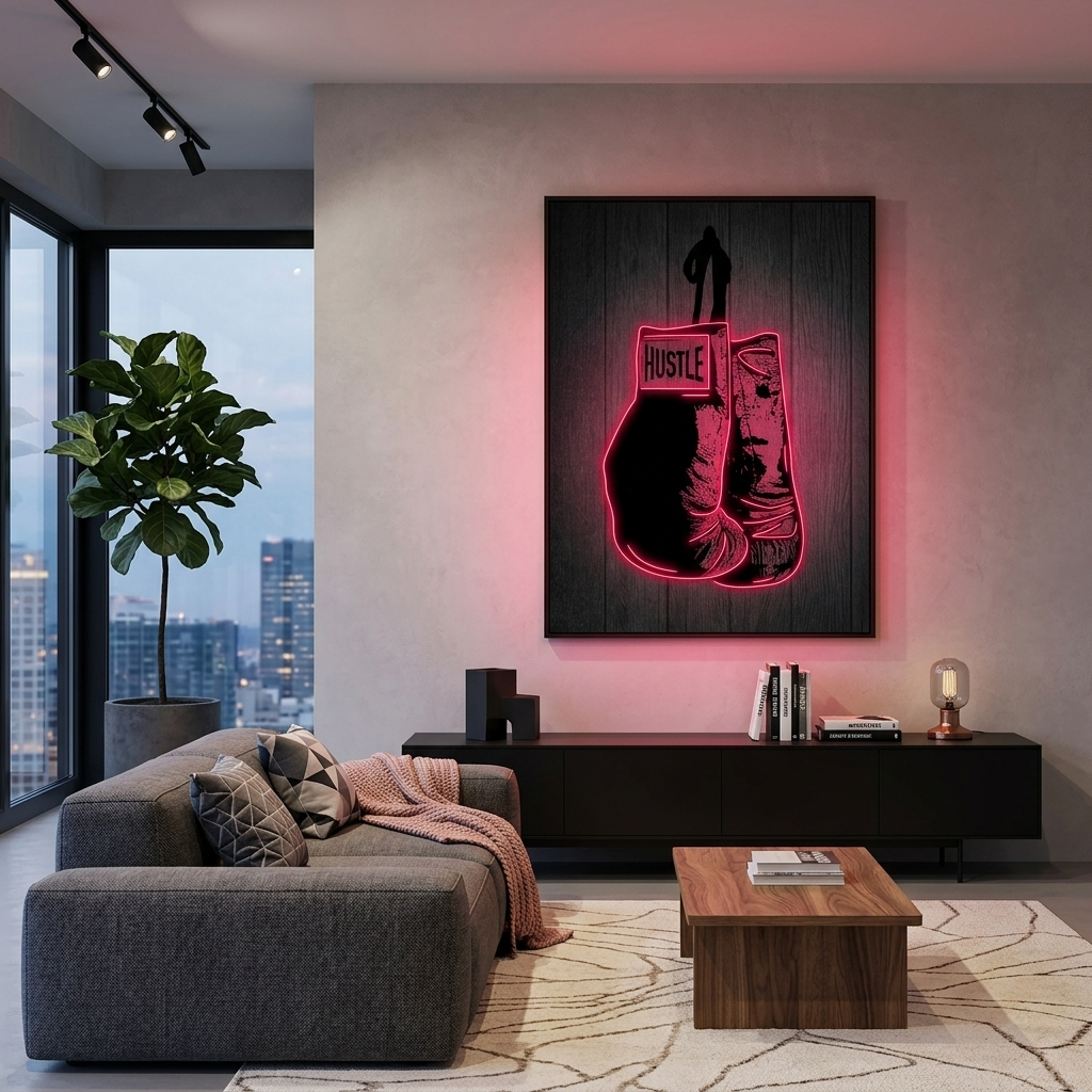 Zur Motivation Hustle Champ Boxhandschuhe Motivierender Leinwand-Kunstdruck