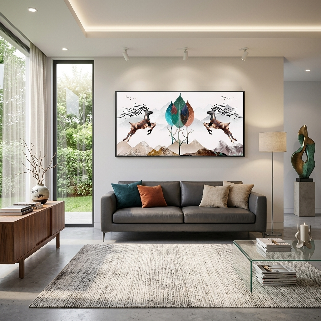 Zwei Hirsche in den Bergen Abstraktion Leinwand Wand Kunstdruck