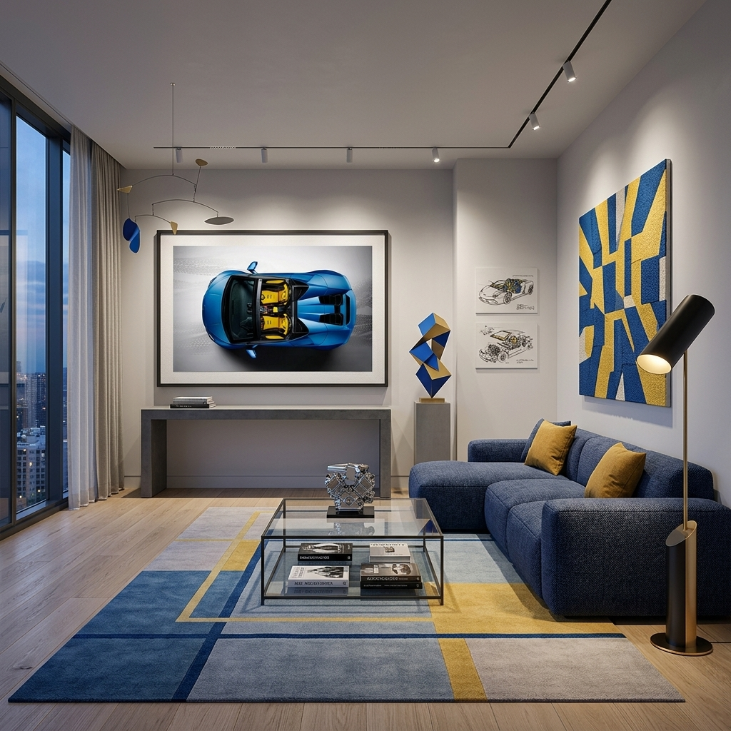 Leinwandbild „Auto blau mit gelbem Lamborghini“