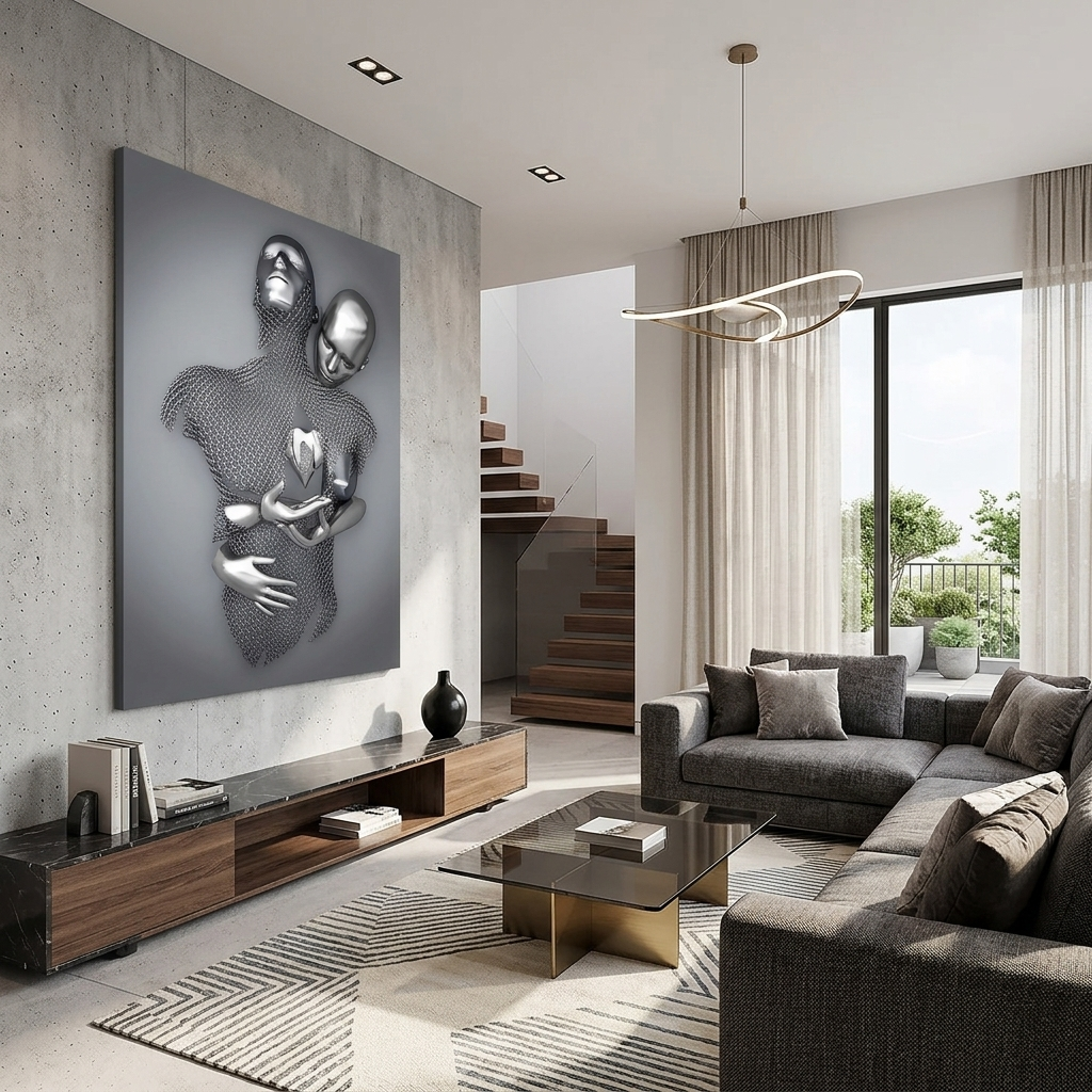 Leinwandbild mit Menschenfiguren in Silber