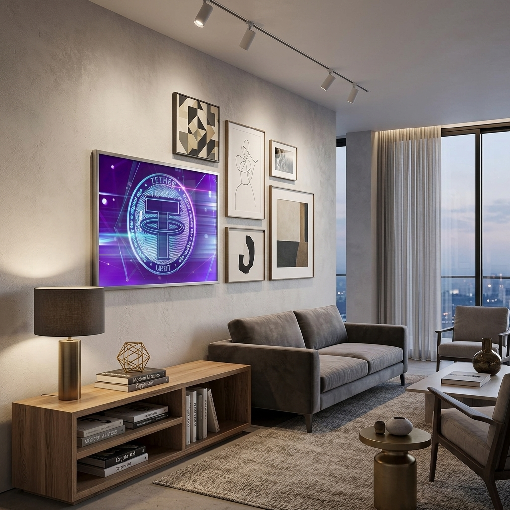 Money cryptocurrencies coin purple Tether USDT Inspirational Canvas Wall Art Print