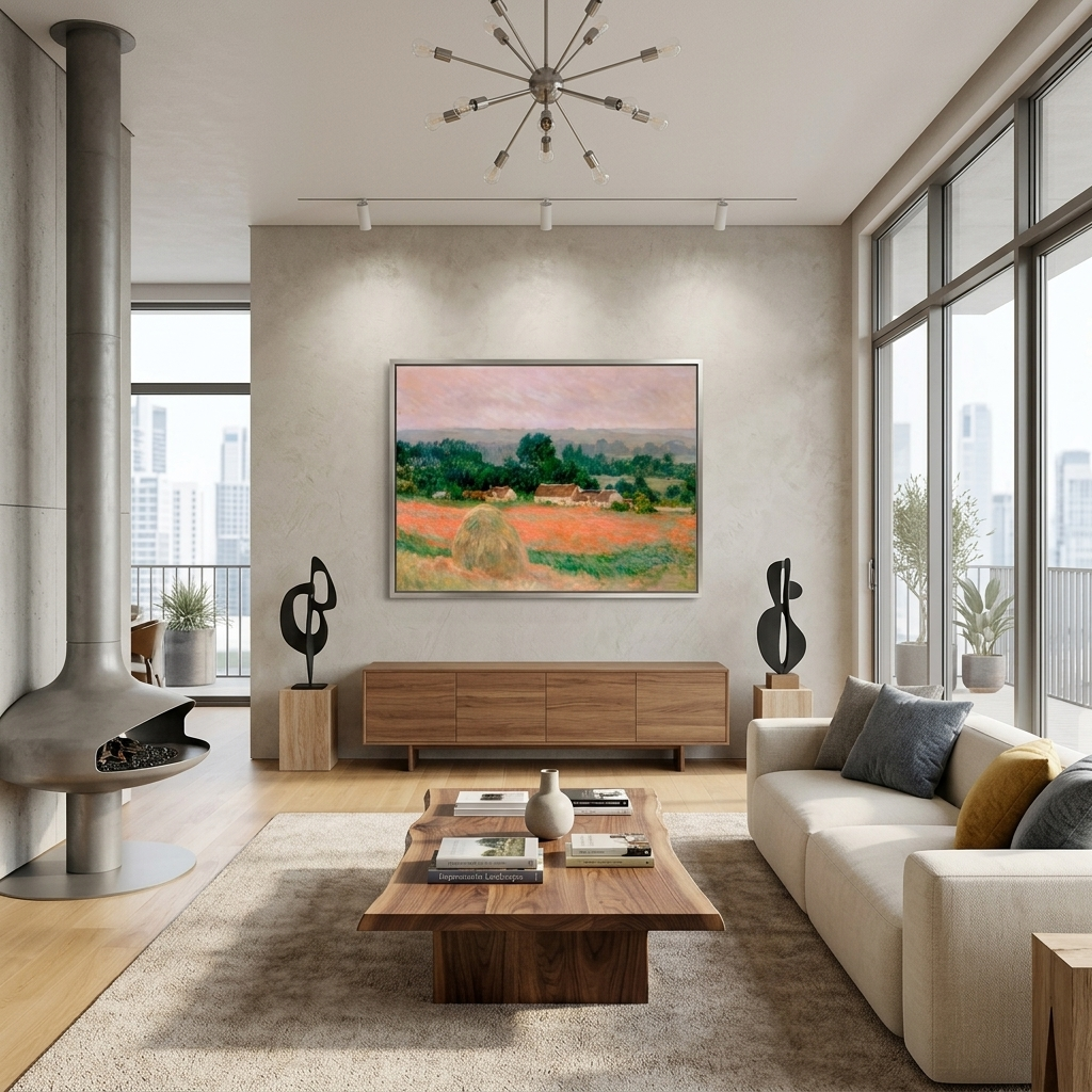 Reproduktion: Heuhaufen in Giverny, Reproduktion, Kunstdruck auf Leinwand, Wandbild