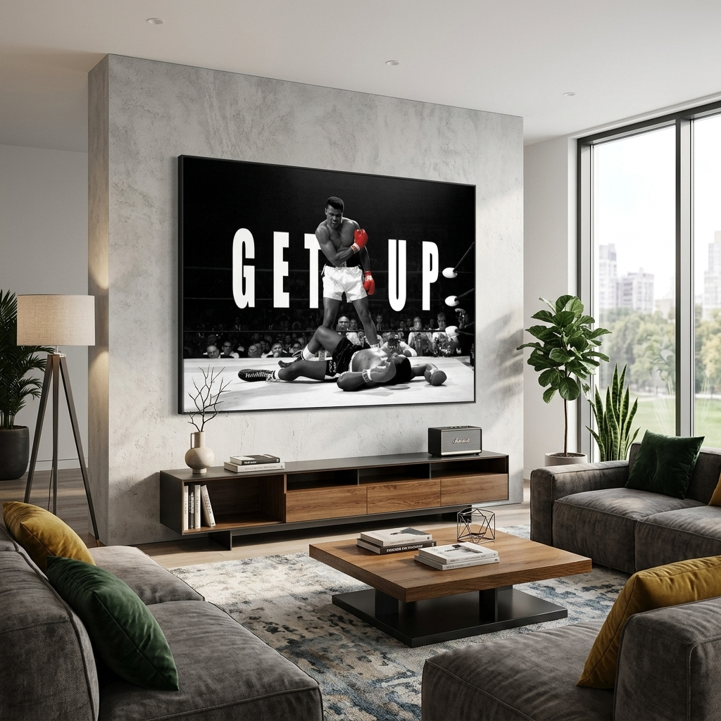 Muhamet Ali ist im Ring in dunklen Farbtönen Leinwand Wand Kunstdruck