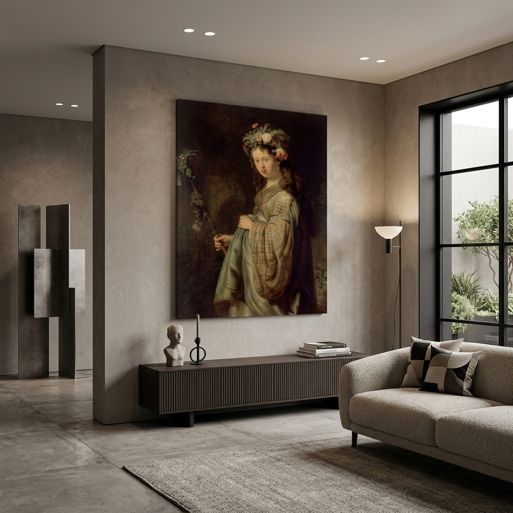 Reproduktion „Saskia als Flora“ von Rembrandt, Reproduktion auf Leinwand, Kunstdruck