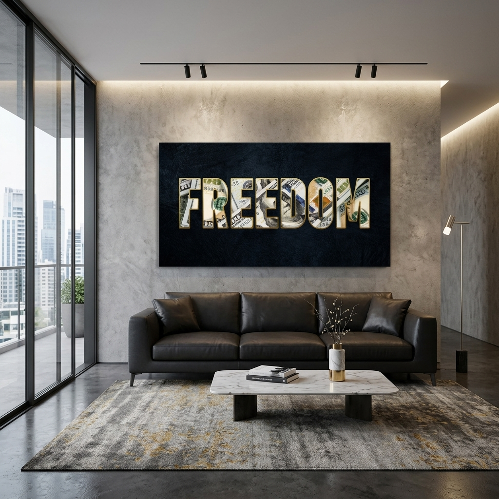 FREEDOM on a dark blue background Motivational Canvas Wall Art Print