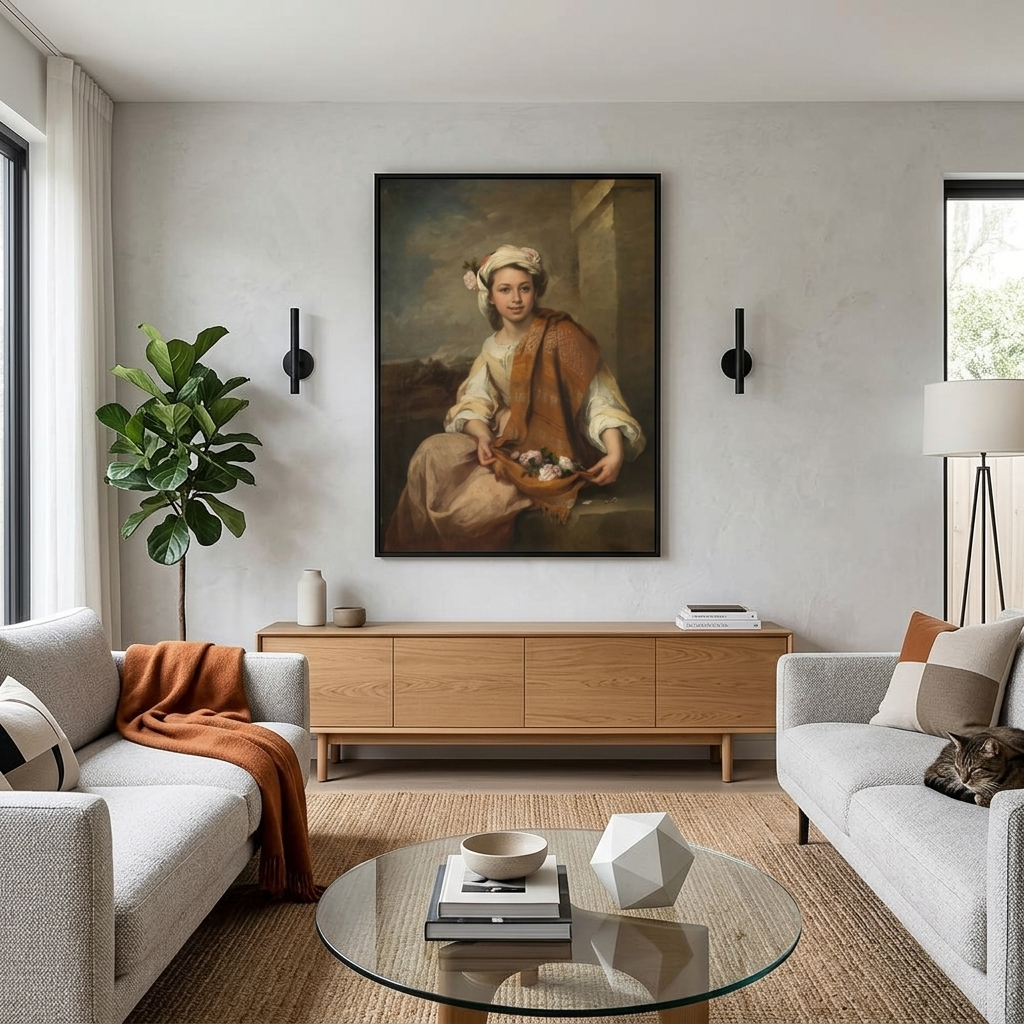 Reproduktion „Mädchen mit Blumen“ von Bartolomé Esteban Murillo, Reproduktion auf Leinwand, Kunstdruck