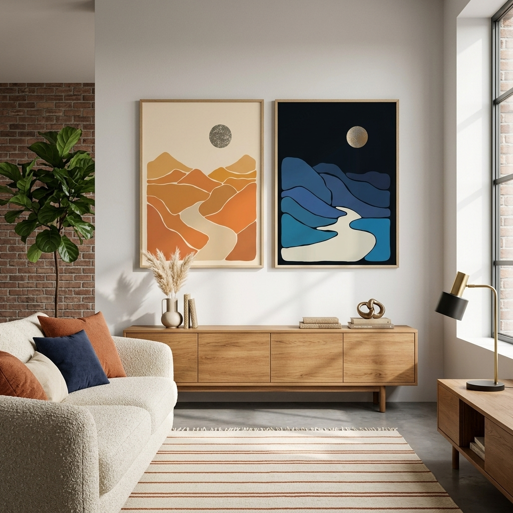 Modularer abstrakter Tag- und Nacht-Kunstdruck auf Leinwand, mehrere Teile