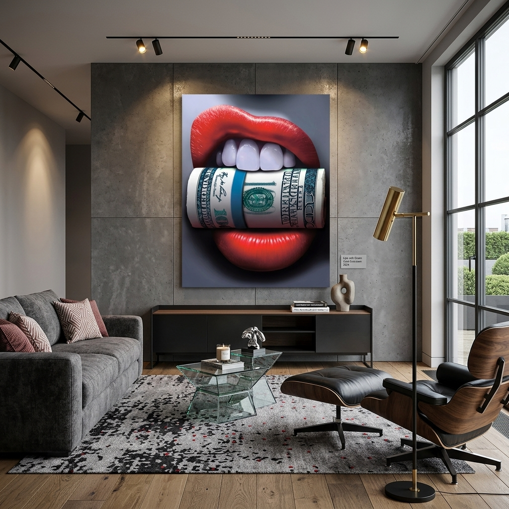 Geld in meinen Zähnen Motivierender Leinwand-Kunstdruck