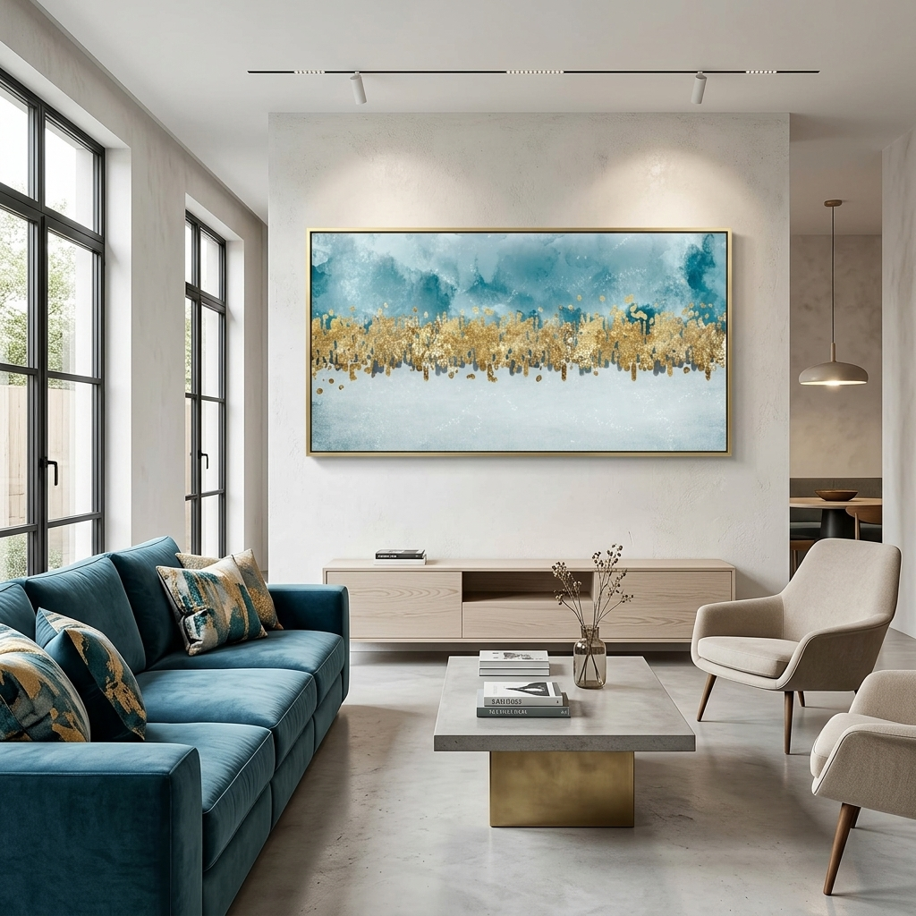 Mit goldenen und blauen Farben Abstraktion Leinwand Wand Kunstdruck