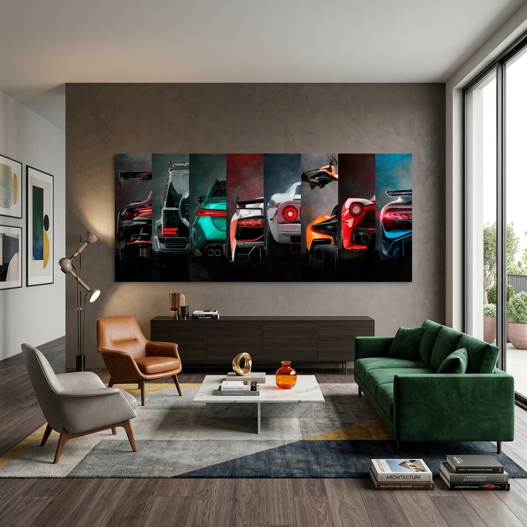 Leinwandbild, Porsche 911, grün, auf grauem Hintergrund