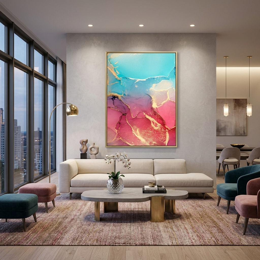Türkisrosa Abstraktion Leinwand Wand Kunstdruck