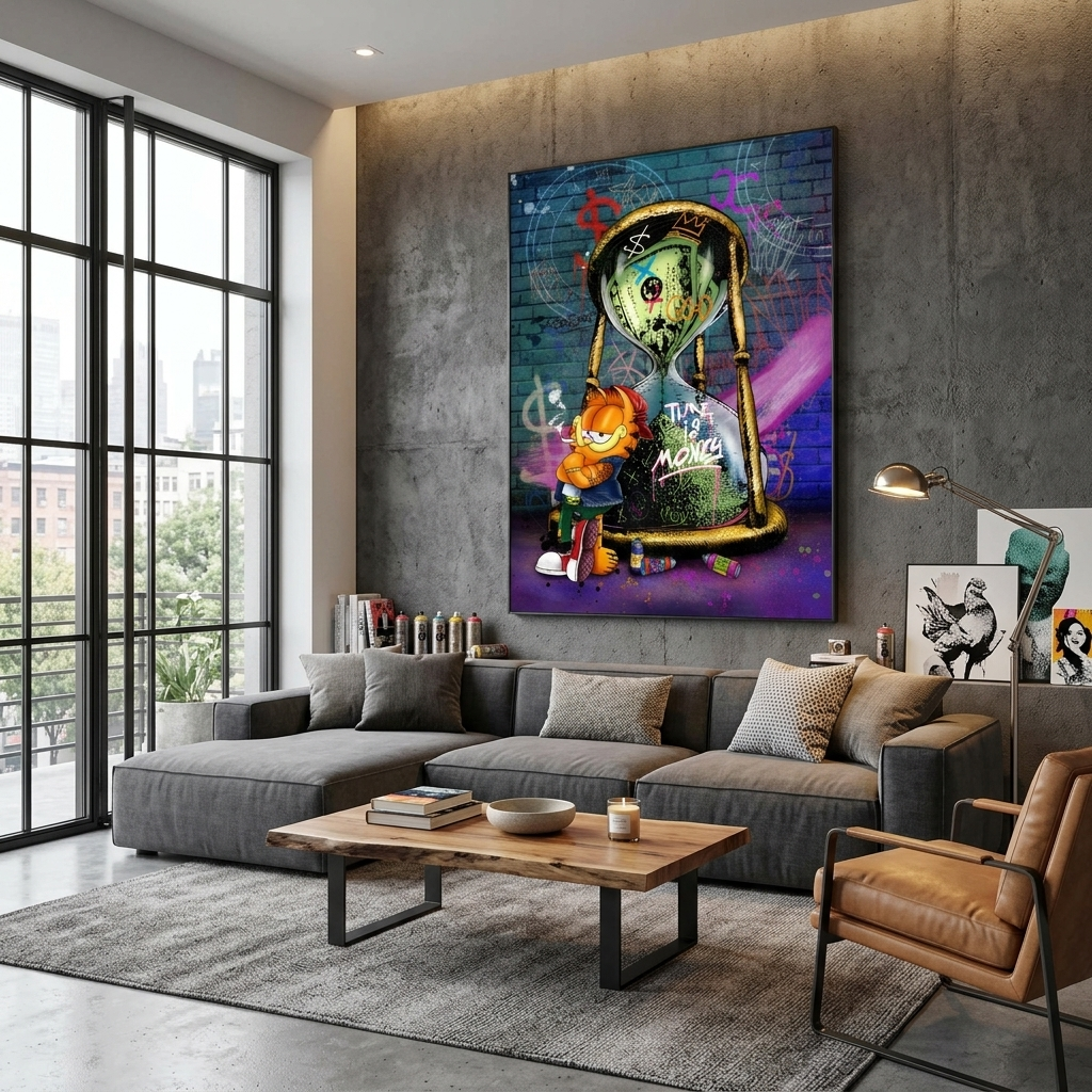 Zur Motivation Zeit Geld Garfield Motivational Canvas Wall Art Print