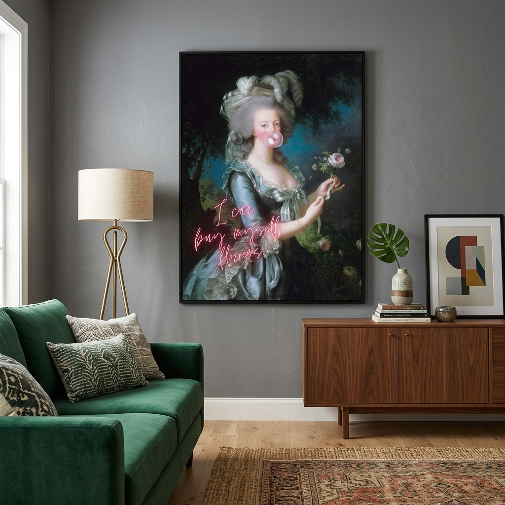 Kunstdruck auf Leinwand, Marie Antoinette. Ich werde mir Blumen kaufen