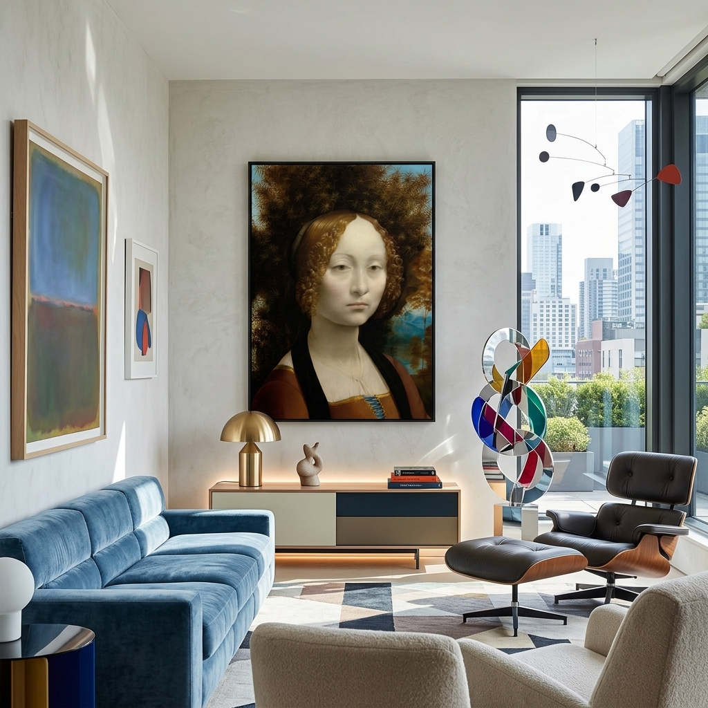 Reproduktions-Porträt von Ginevra de Benci von Leonardo da Vinci, Reproduktion, Kunstdruck auf Leinwand