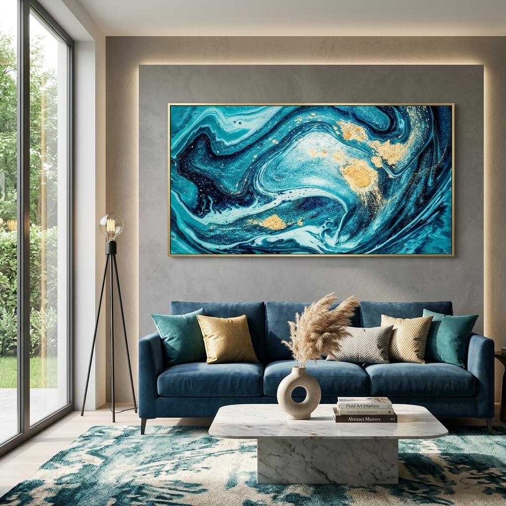 Türkis abstrakt mit goldenen Flecken Abstraktion Leinwand Wand Kunstdruck