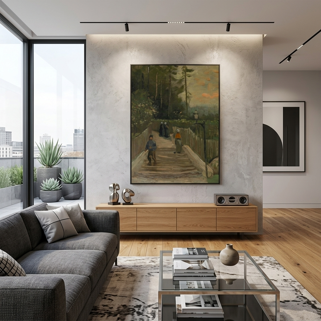 Reproduktion „Aufstieg in Montmartre, Paris“, Vincent van Gogh, Reproduktion auf Leinwand, Kunstdruck
