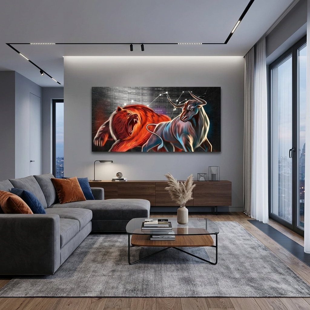 Um den Wall Street Bär und Bulle zu motivieren, motivierender Leinwand-Kunstdruck