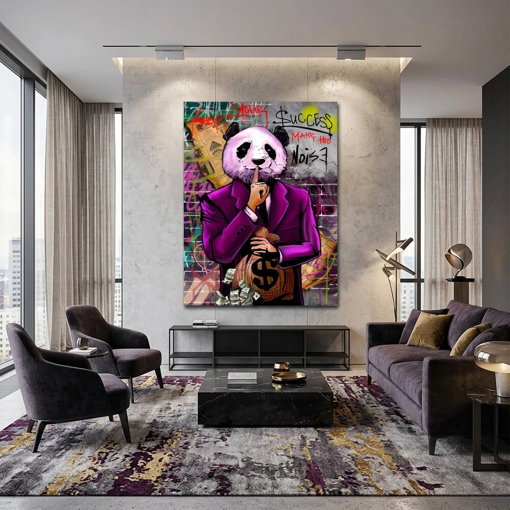 Zur Motivation Geld Panda Machen Sie den Lärm Motivierender Leinwand-Wand-Kunstdruck