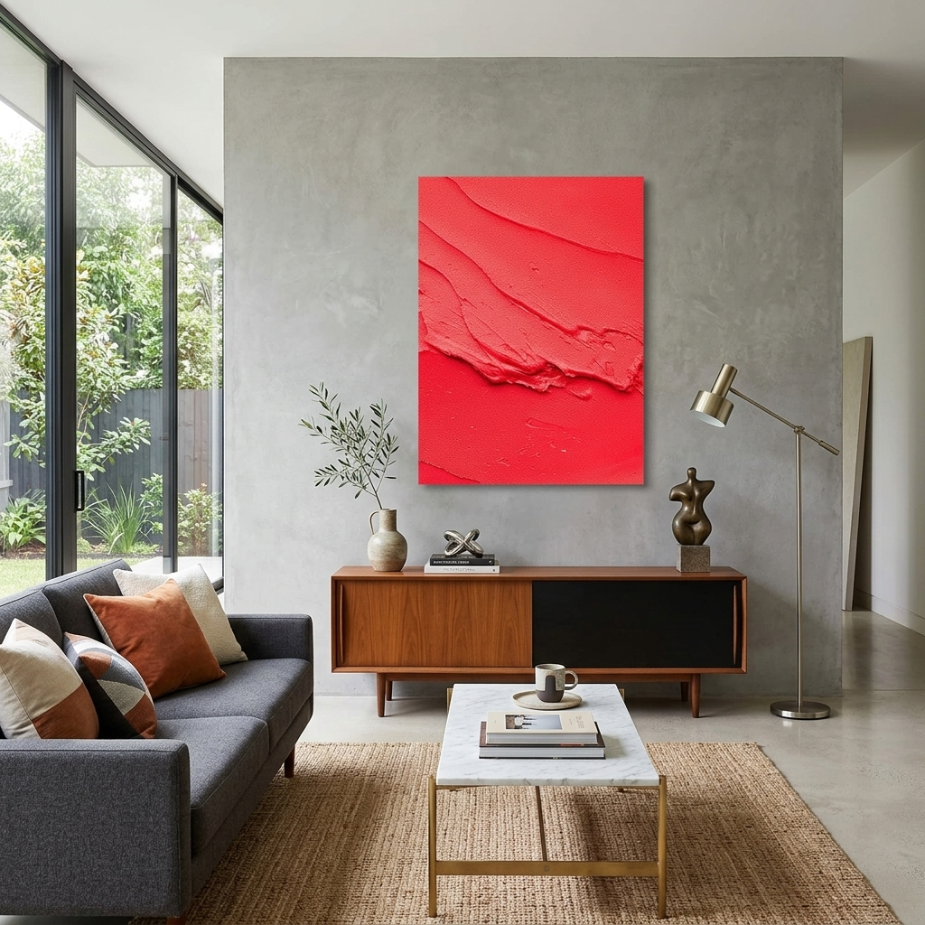 Kunstdruck auf Leinwand mit roter Farbe