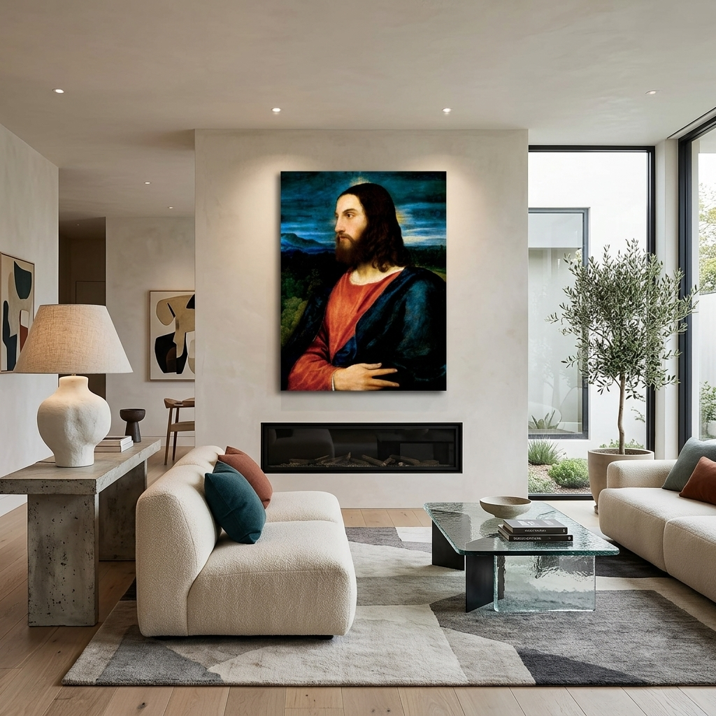 Reproduktion von Christus dem Erlöser, Tizian, Reproduktion auf Leinwand, Kunstdruck