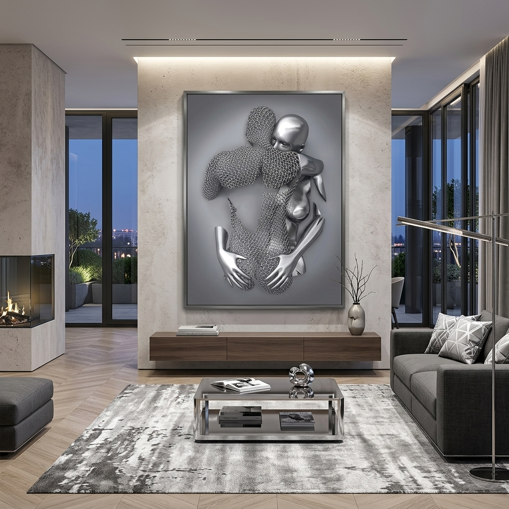 Leinwandbild mit Metallstatuen