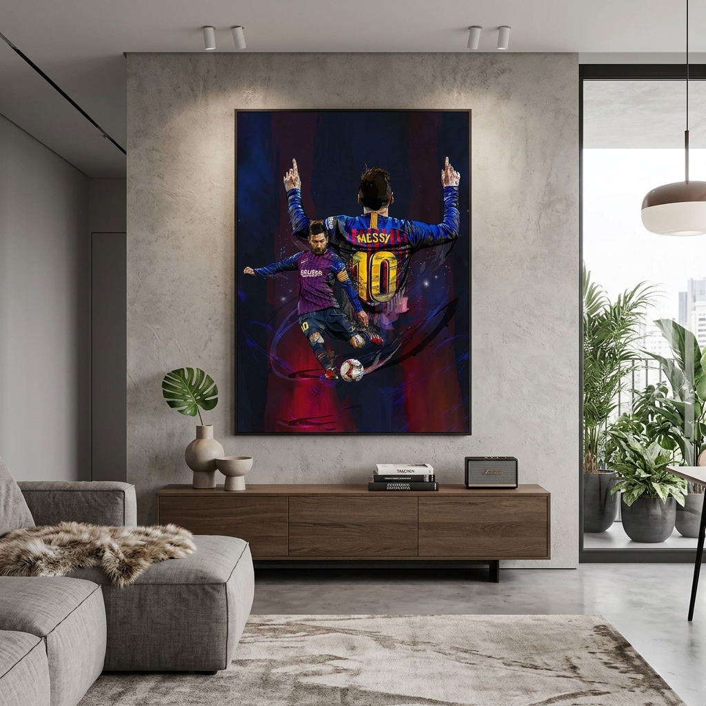 Kunstdruck auf Leinwand mit Fußballspieler Lionel Messi aus Barcelona