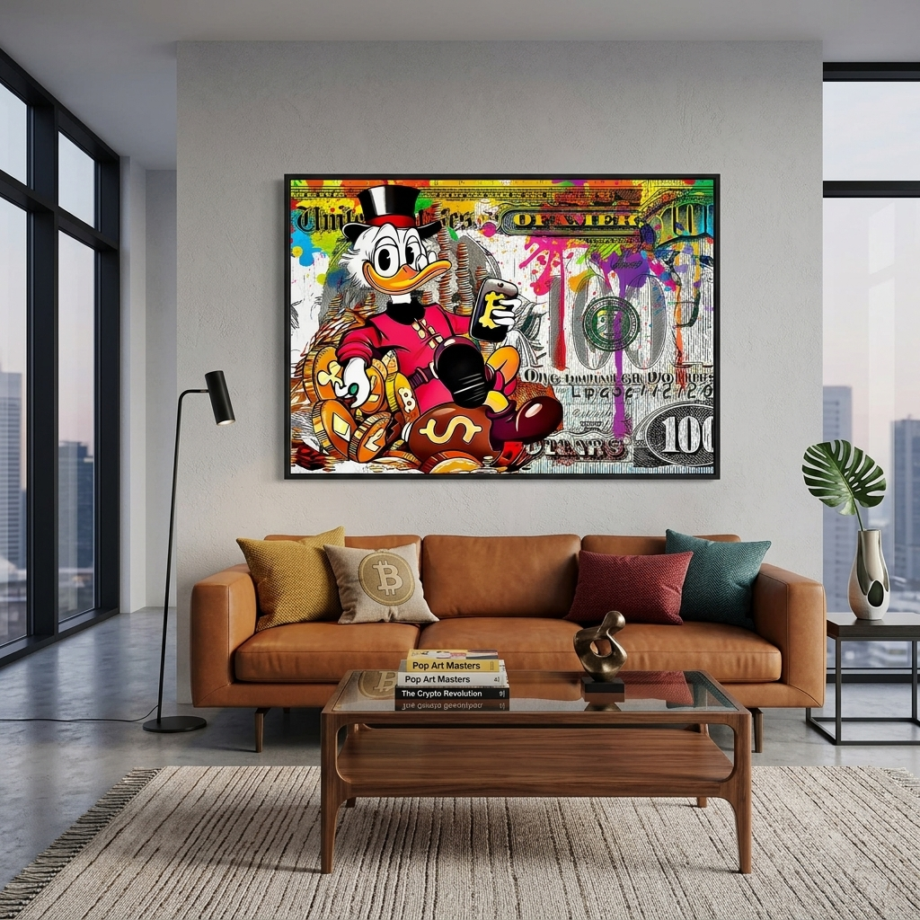 Scrooge 100 Dollar Inspirierender Kunstdruck auf Leinwand