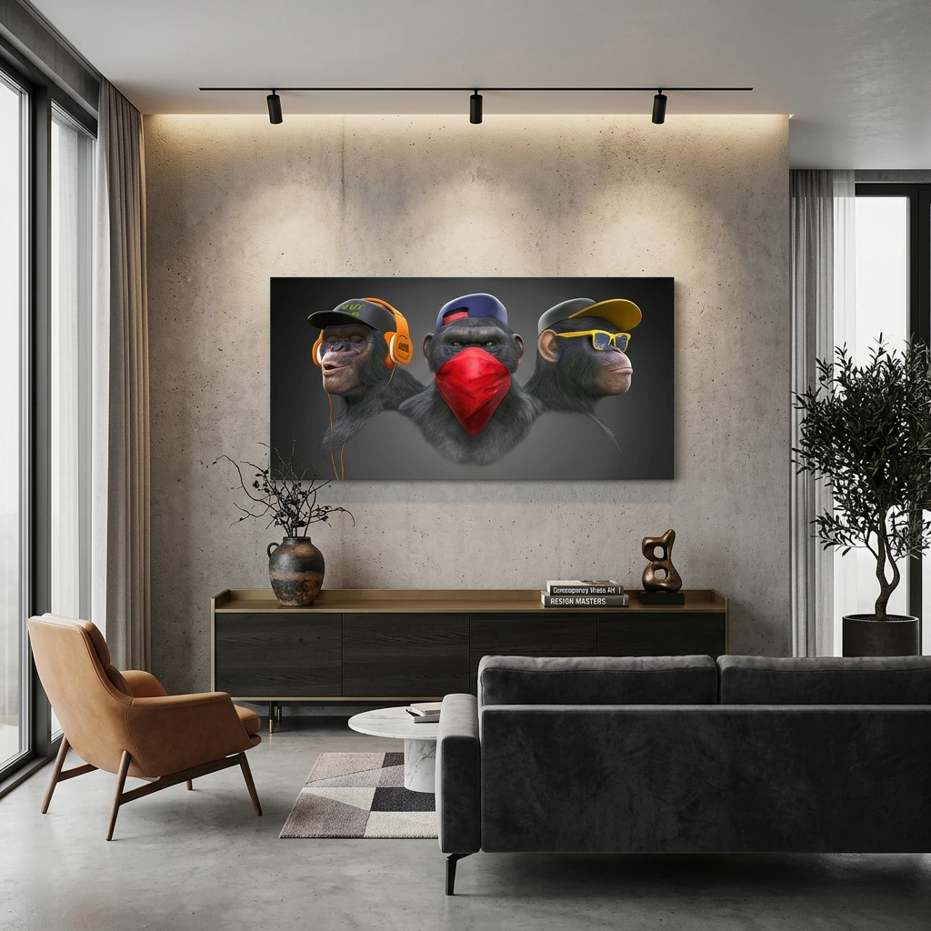 Three Gangster Monkeys Canvas Wall Art Print