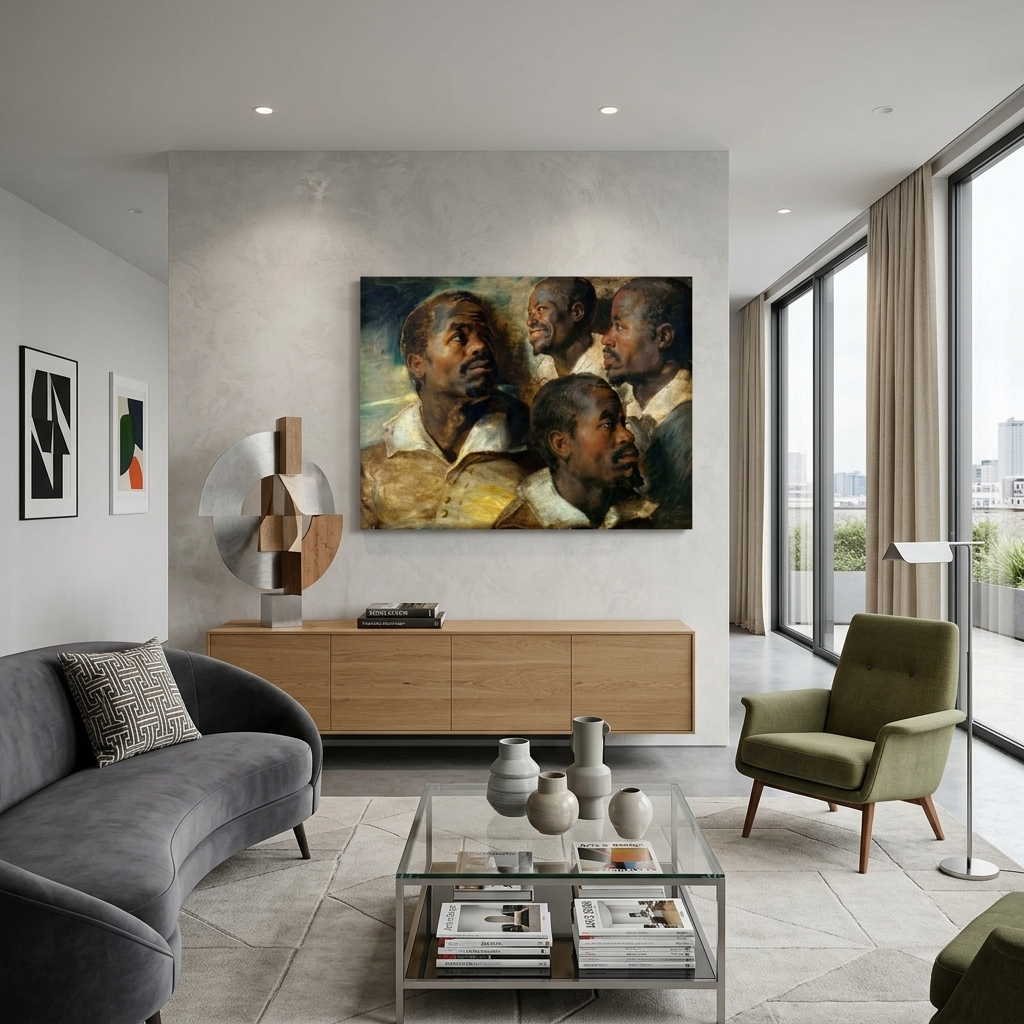 Reproduktion, Vier Skizzen des Kopfes des Mohren, Rubens, Reproduktion, Kunstdruck auf Leinwand