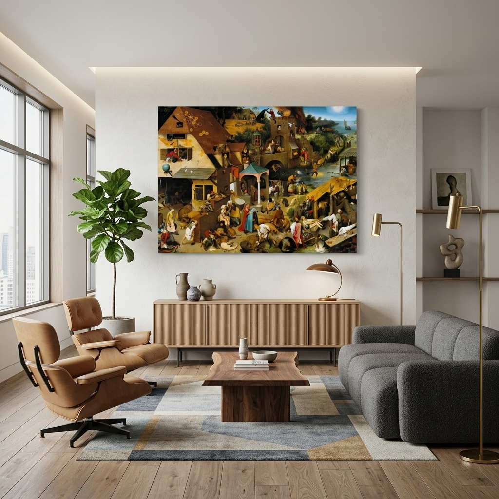 Reproduktion flämischer Sprichwörter, Reproduktion auf Leinwand, Kunstdruck