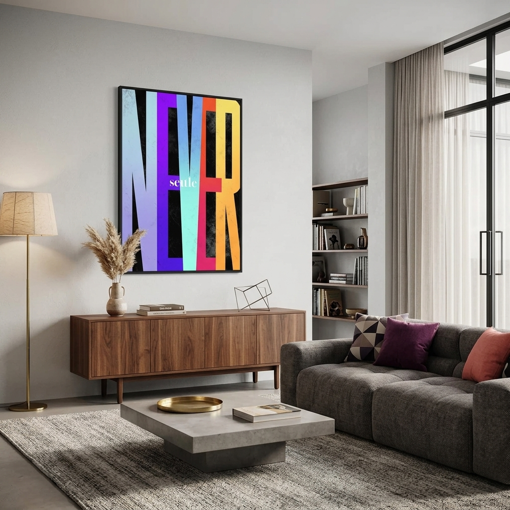 Um zu motivieren, geben Sie sich nie zufrieden, motivierender Kunstdruck auf Leinwand, Wanddekoration