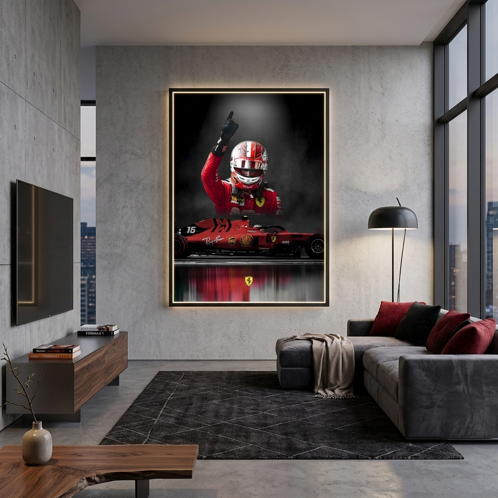 Der Ferrari Formel 1-Wagen und Charles Leclaire Leinwand-Kunstdruck