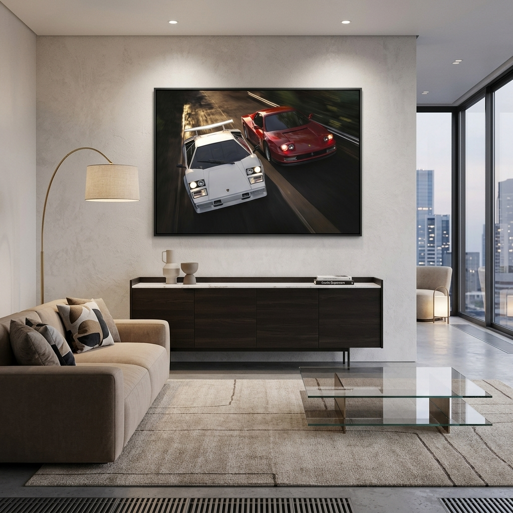 Leinwandbild „Ferrari Testarossa vs. Lamborghini Countach“