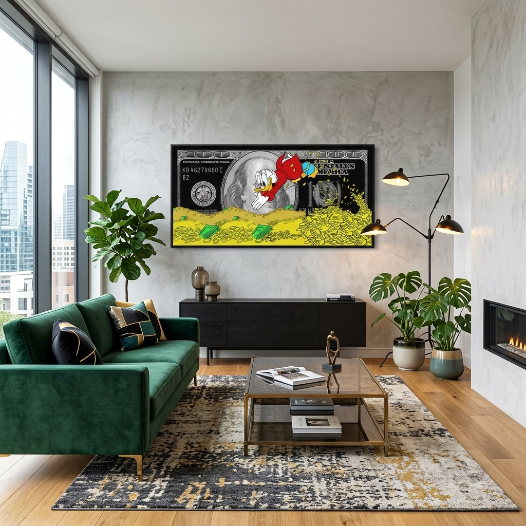 Scrooge Münzen und der schwarze Dollar Inspirierender Leinwand-Kunstdruck