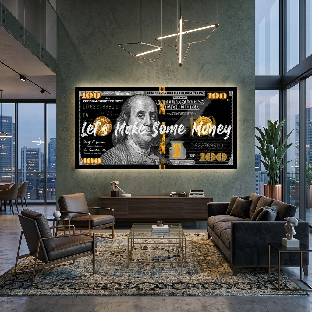 100 Dollar schwarzes Gold Lasst uns Geld verdienen Inspirierender Kunstdruck auf Leinwand