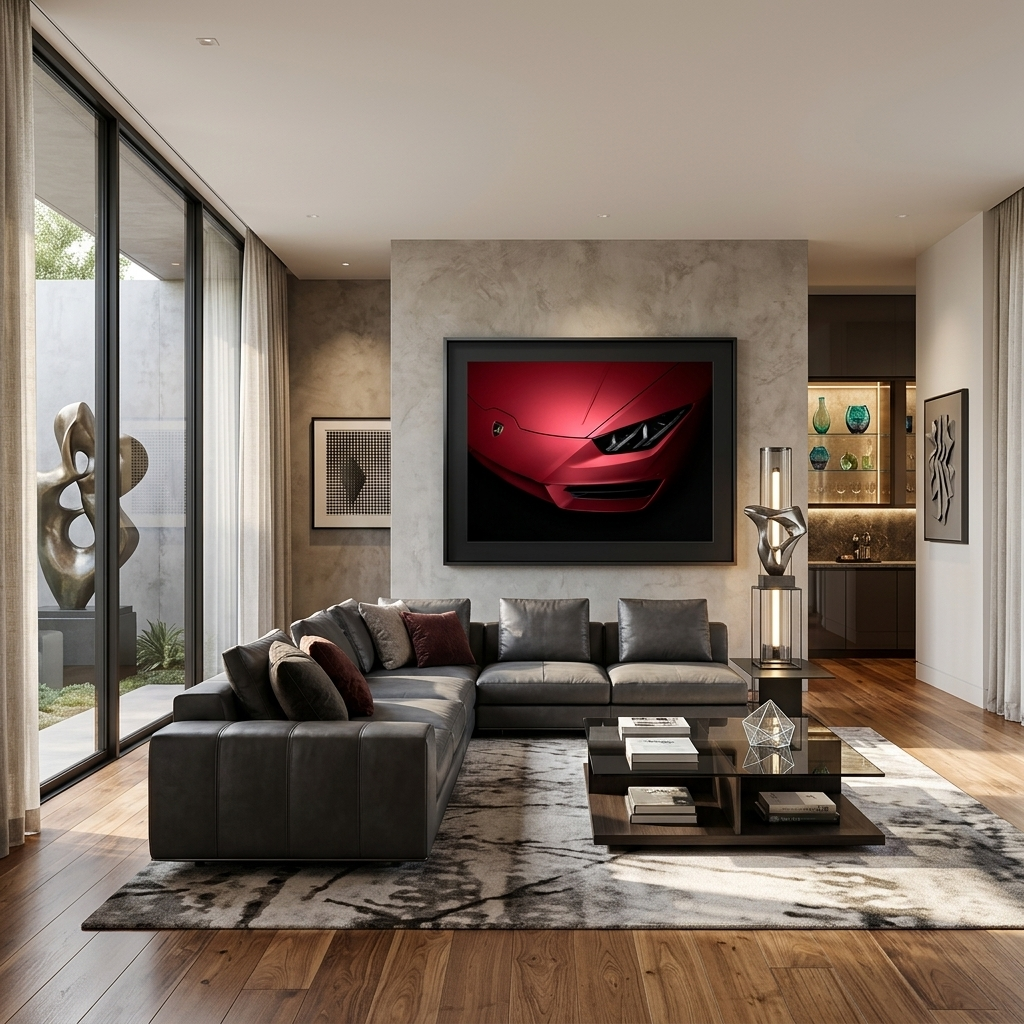 Leinwandbild, Wandbild, Frontscheinwerfer, roter Lamborghini