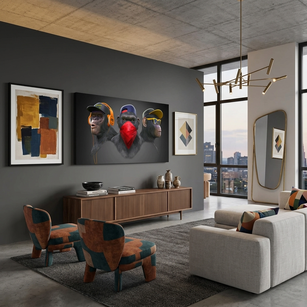 Three Gangster Monkeys Canvas Wall Art Print