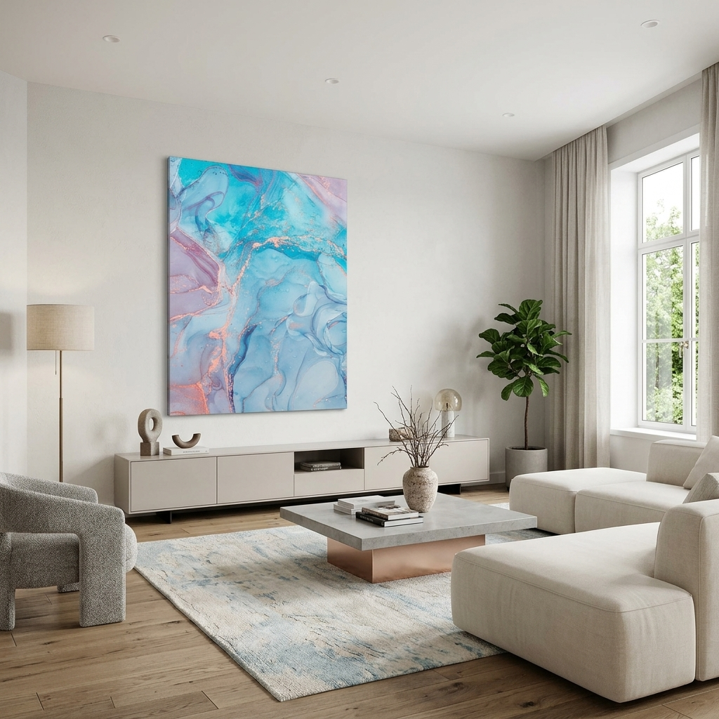 Türkisblau mit rosa Abstraktion Leinwand Wand Kunstdruck