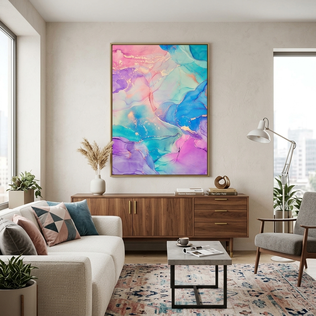 Rosa und lila abstrakt mit blauen und goldenen Tönen Abstraktion Leinwand Wand Kunstdruck